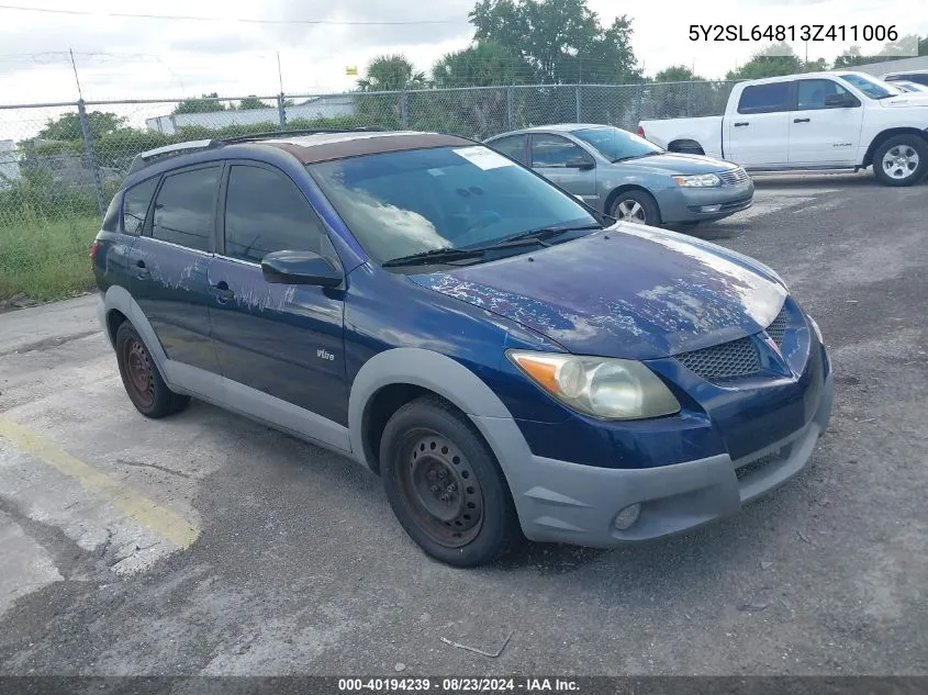 2003 Pontiac Vibe VIN: 5Y2SL64813Z411006 Lot: 40194239