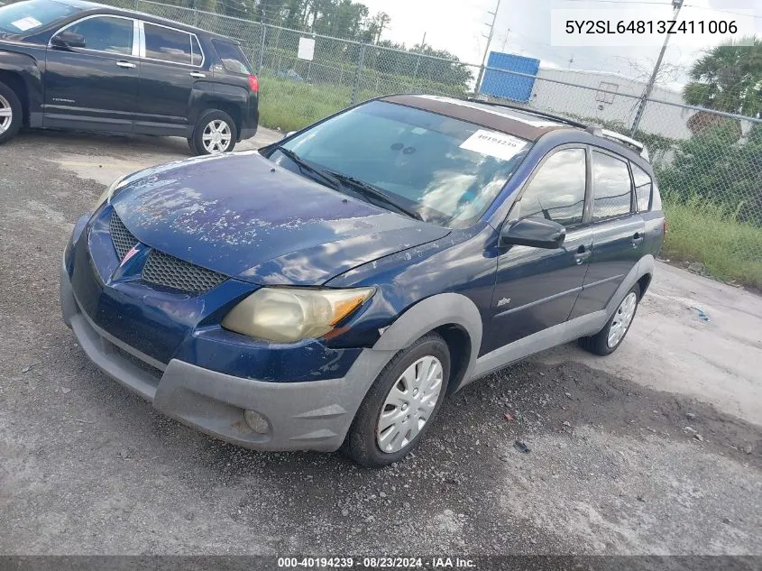 2003 Pontiac Vibe VIN: 5Y2SL64813Z411006 Lot: 40194239