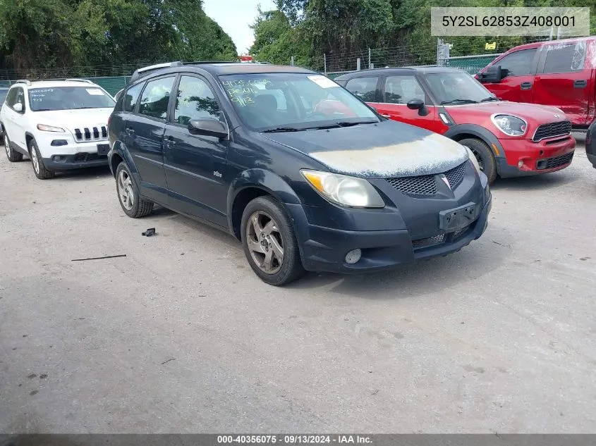 2003 Pontiac Vibe VIN: 5Y2SL62853Z408001 Lot: 40356075