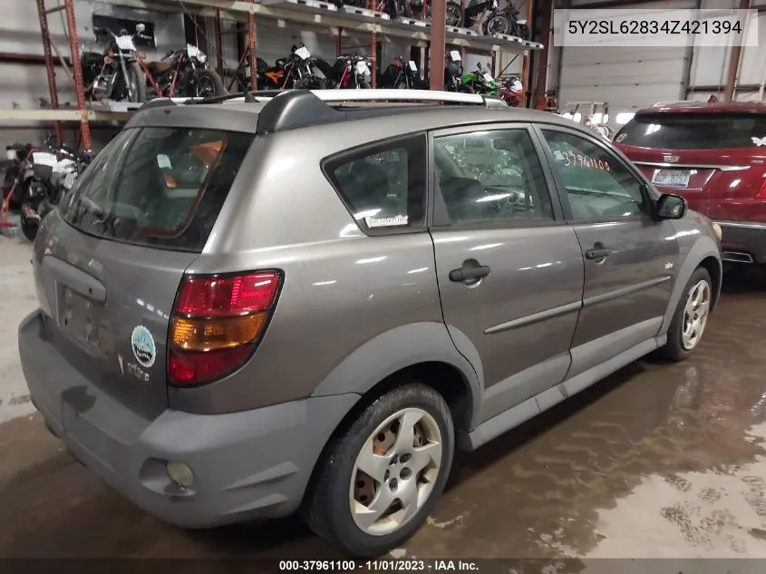 2004 Pontiac Vibe VIN: 5Y2SL62834Z421394 Lot: 37961100