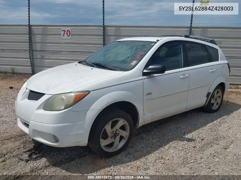 2004 Pontiac Vibe VIN: 5Y2SL62884Z428003 Lot: 39518972