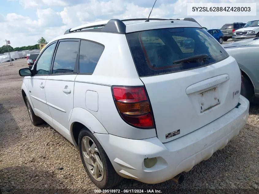 2004 Pontiac Vibe VIN: 5Y2SL62884Z428003 Lot: 39518972