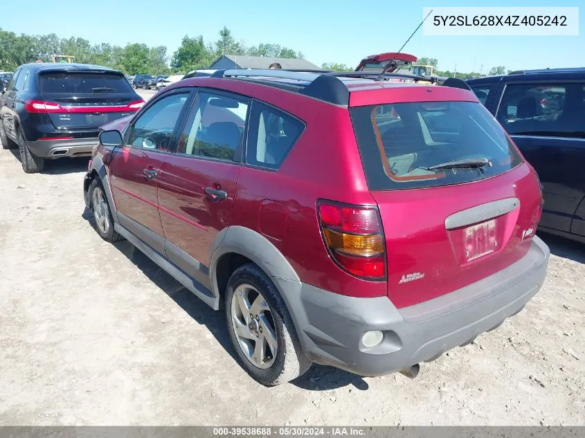 2004 Pontiac Vibe VIN: 5Y2SL628X4Z405242 Lot: 39538688