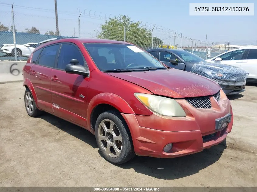 2004 Pontiac Vibe VIN: 5Y2SL6834Z450376 Lot: 39554988