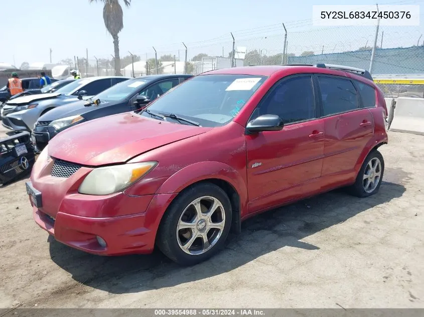 2004 Pontiac Vibe VIN: 5Y2SL6834Z450376 Lot: 39554988