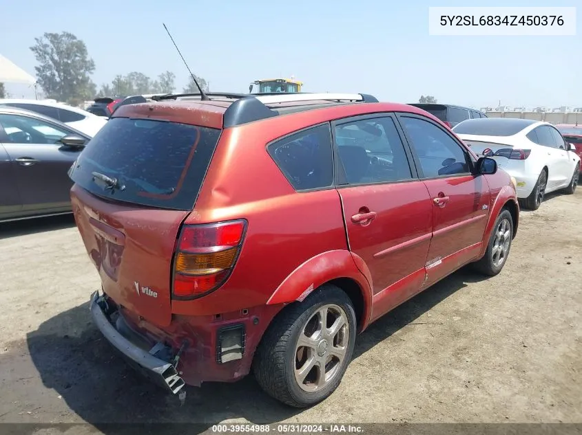 2004 Pontiac Vibe VIN: 5Y2SL6834Z450376 Lot: 39554988