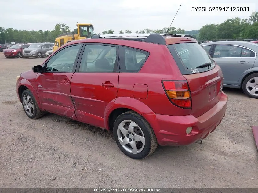 2004 Pontiac Vibe VIN: 5Y2SL62894Z425031 Lot: 39571119