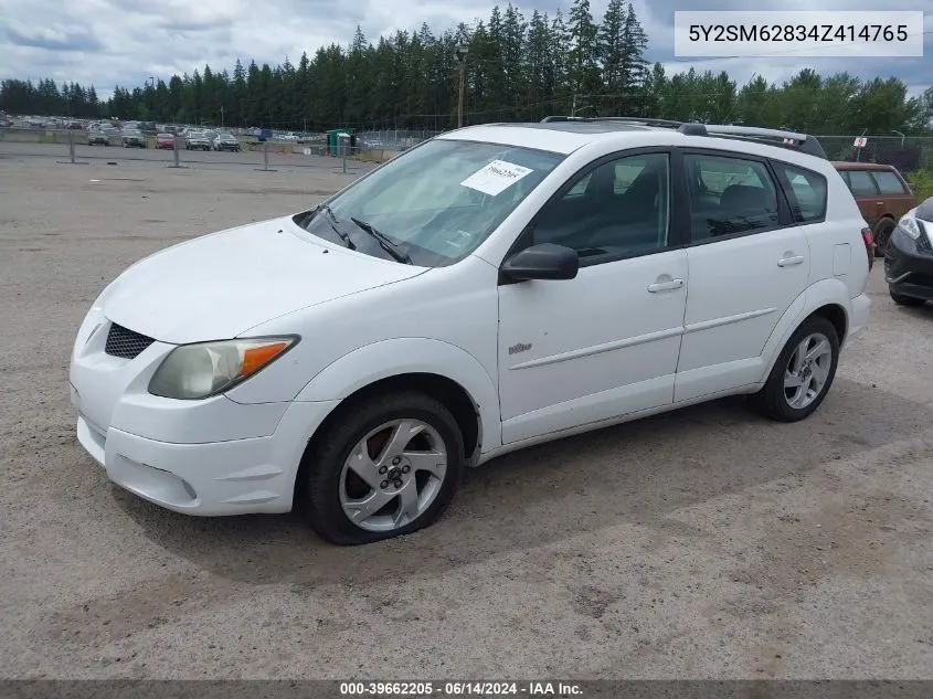 2004 Pontiac Vibe VIN: 5Y2SM62834Z414765 Lot: 39662205