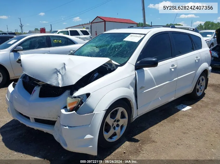 2004 Pontiac Vibe VIN: 5Y2SL62824Z407356 Lot: 39722119