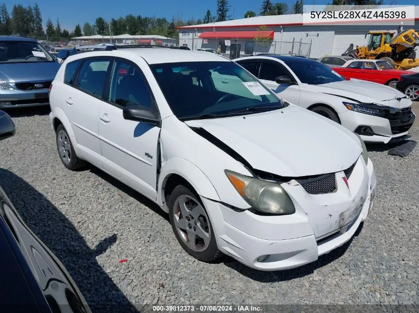 2004 Pontiac Vibe VIN: 5Y2SL628X4Z445398 Lot: 39812373