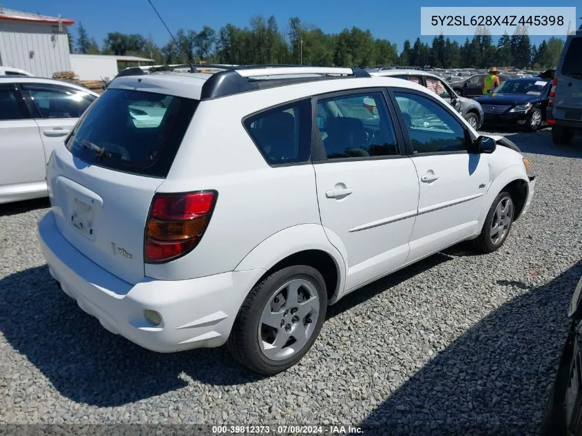 2004 Pontiac Vibe VIN: 5Y2SL628X4Z445398 Lot: 39812373