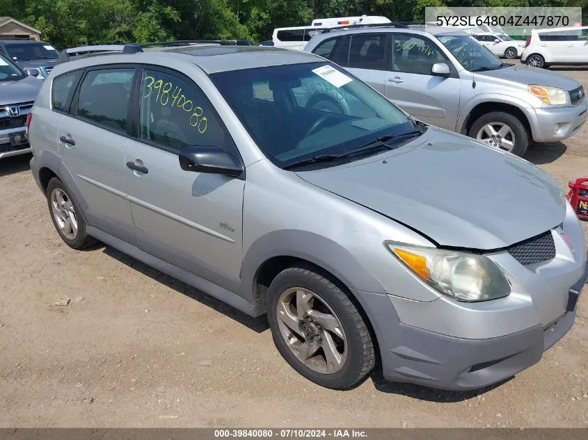 2004 Pontiac Vibe VIN: 5Y2SL64804Z447870 Lot: 39840080