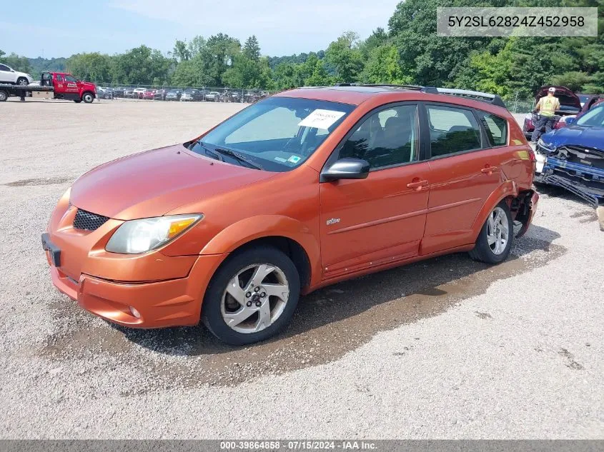 2004 Pontiac Vibe VIN: 5Y2SL62824Z452958 Lot: 39864858