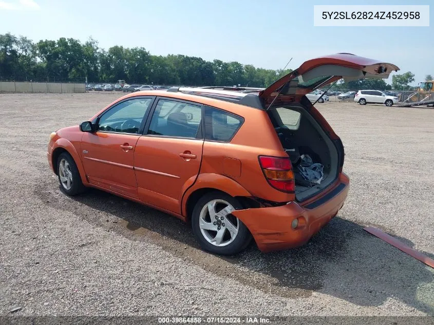 2004 Pontiac Vibe VIN: 5Y2SL62824Z452958 Lot: 39864858