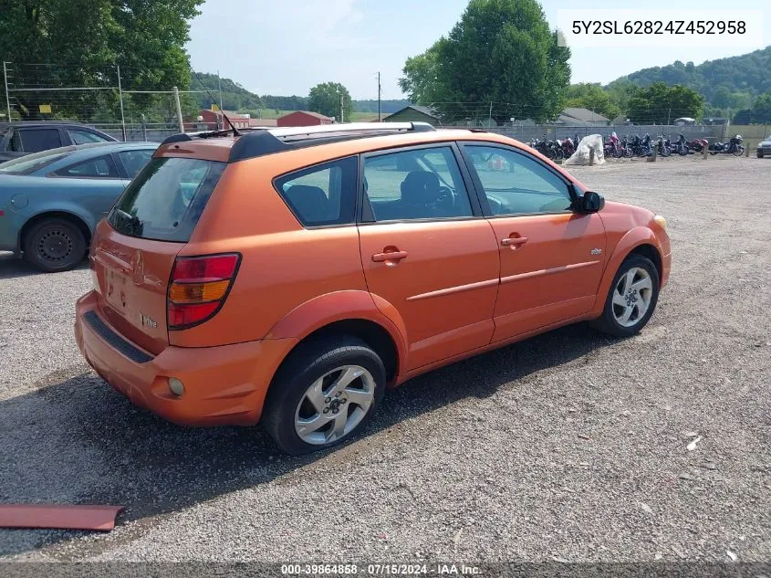 2004 Pontiac Vibe VIN: 5Y2SL62824Z452958 Lot: 39864858