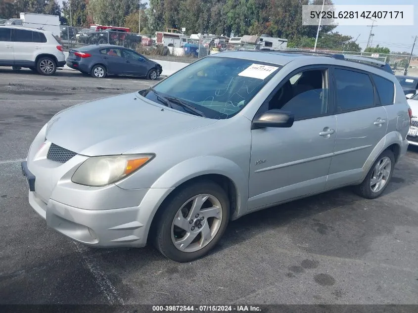 2004 Pontiac Vibe VIN: 5Y2SL62814Z407171 Lot: 39872544