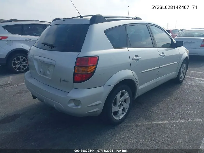 2004 Pontiac Vibe VIN: 5Y2SL62814Z407171 Lot: 39872544