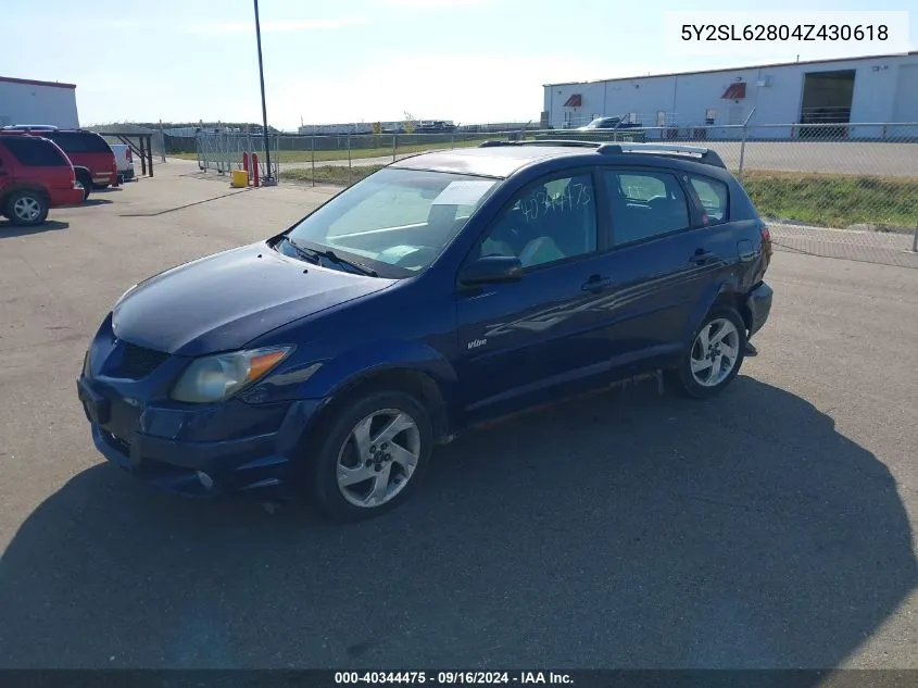 2004 Pontiac Vibe VIN: 5Y2SL62804Z430618 Lot: 40344475