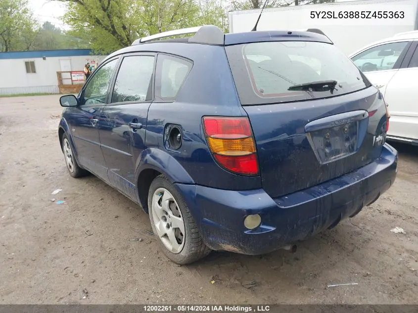 2005 Pontiac Vibe VIN: 5Y2SL63885Z455363 Lot: 12002261