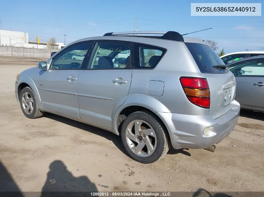 2005 Pontiac Vibe VIN: 5Y2SL63865Z440912 Lot: 12002512