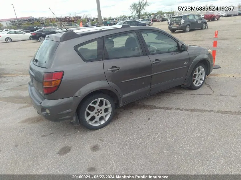 2005 Pontiac Vibe VIN: 5Y2SM63895Z419257 Lot: 20160021