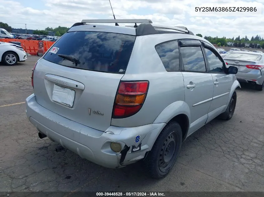 2005 Pontiac Vibe VIN: 5Y2SM63865Z429986 Lot: 39448528