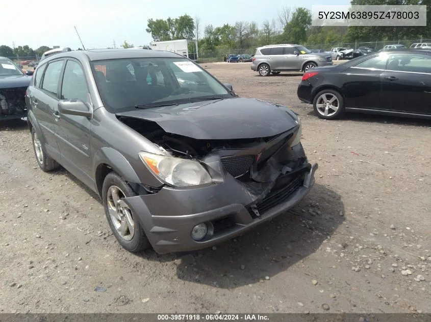 2005 Pontiac Vibe VIN: 5Y2SM63895Z478003 Lot: 39571918