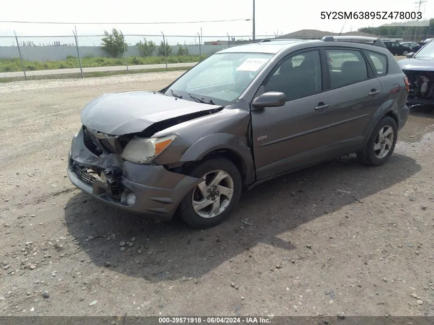 2005 Pontiac Vibe VIN: 5Y2SM63895Z478003 Lot: 39571918