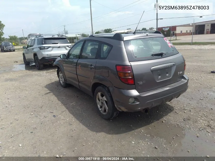 2005 Pontiac Vibe VIN: 5Y2SM63895Z478003 Lot: 39571918