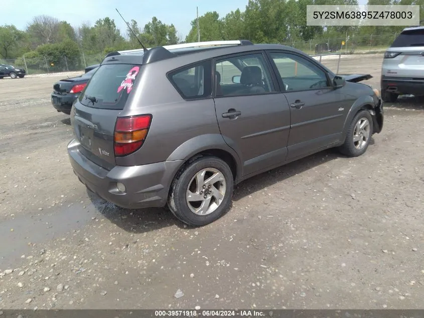 2005 Pontiac Vibe VIN: 5Y2SM63895Z478003 Lot: 39571918