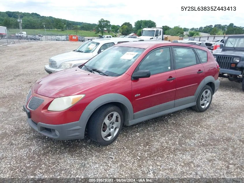 2005 Pontiac Vibe VIN: 5Y2SL63835Z443413 Lot: 39579303