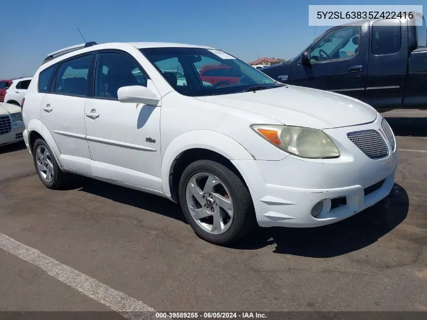 2005 Pontiac Vibe VIN: 5Y2SL63835Z422416 Lot: 39589255