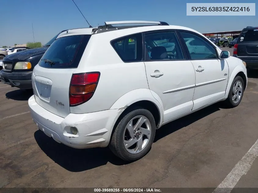 2005 Pontiac Vibe VIN: 5Y2SL63835Z422416 Lot: 39589255