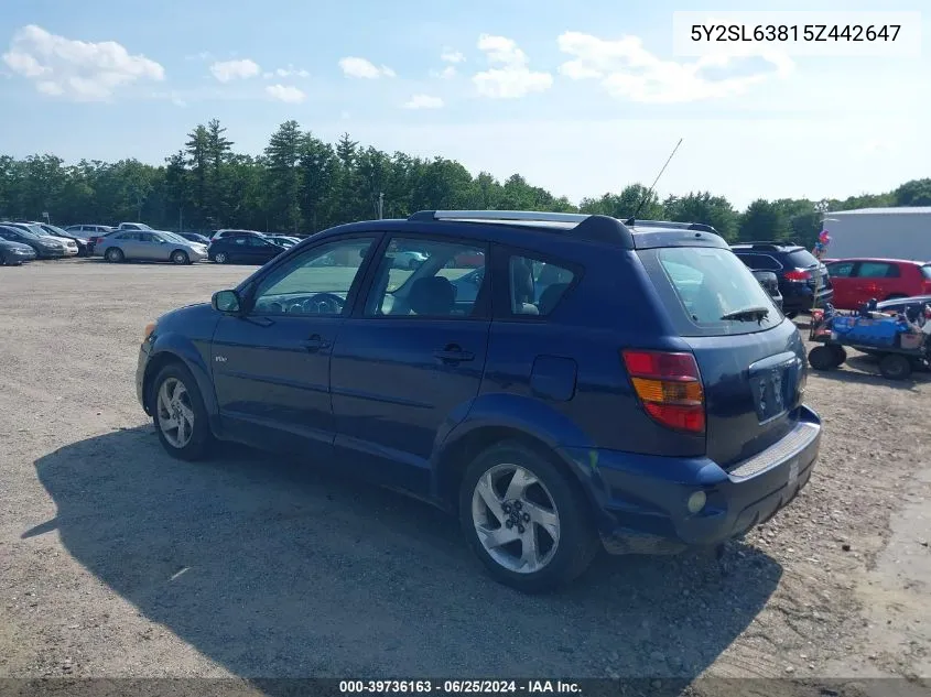 2005 Pontiac Vibe VIN: 5Y2SL63815Z442647 Lot: 39736163