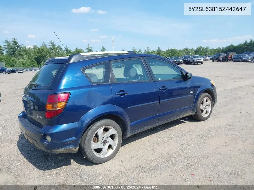 2005 Pontiac Vibe VIN: 5Y2SL63815Z442647 Lot: 39736163