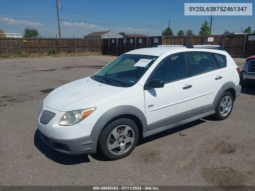 2005 Pontiac Vibe VIN: 5Y2SL63875Z461347 Lot: 39850383