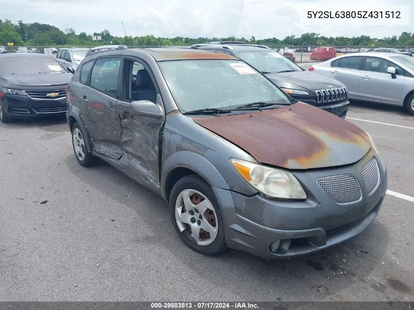 2005 Pontiac Vibe VIN: 5Y2SL63805Z431512 Lot: 39883813