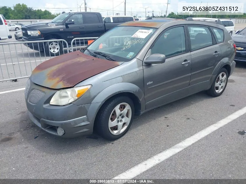 2005 Pontiac Vibe VIN: 5Y2SL63805Z431512 Lot: 39883813