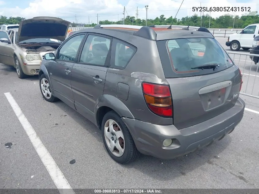 2005 Pontiac Vibe VIN: 5Y2SL63805Z431512 Lot: 39883813