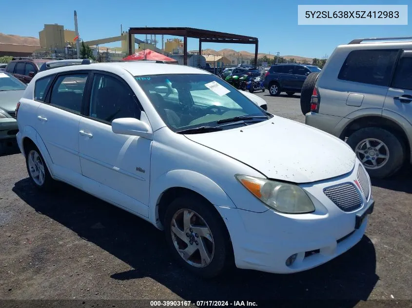 2005 Pontiac Vibe VIN: 5Y2SL638X5Z412983 Lot: 39903167