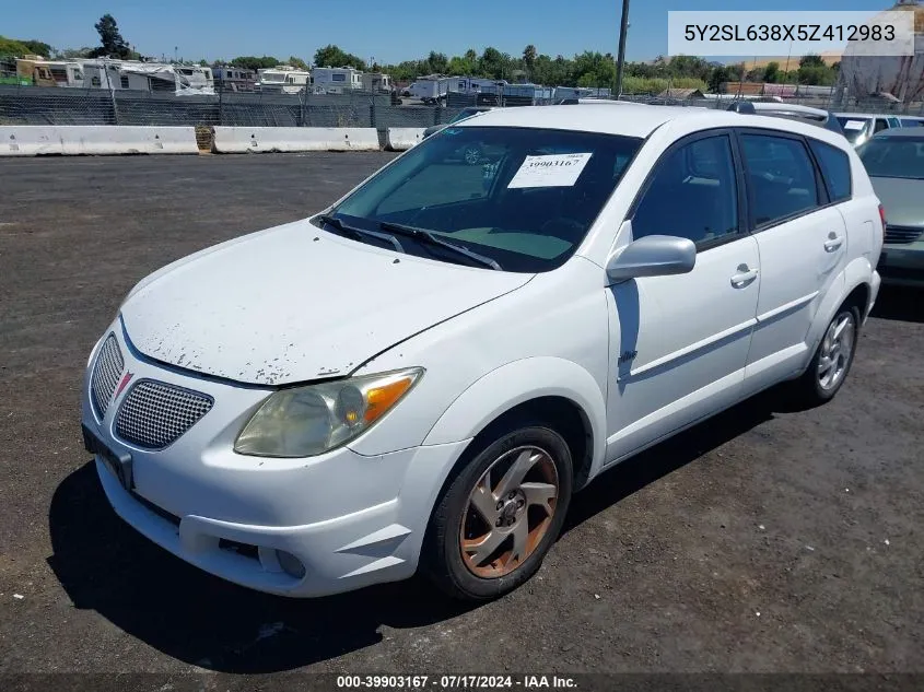 2005 Pontiac Vibe VIN: 5Y2SL638X5Z412983 Lot: 39903167