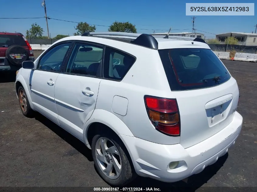 2005 Pontiac Vibe VIN: 5Y2SL638X5Z412983 Lot: 39903167