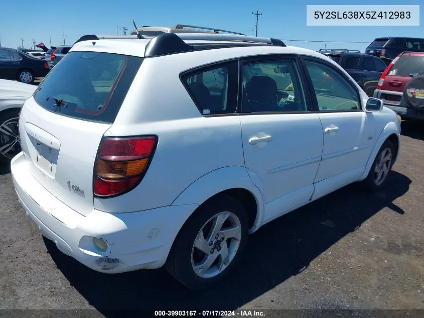 2005 Pontiac Vibe VIN: 5Y2SL638X5Z412983 Lot: 39903167