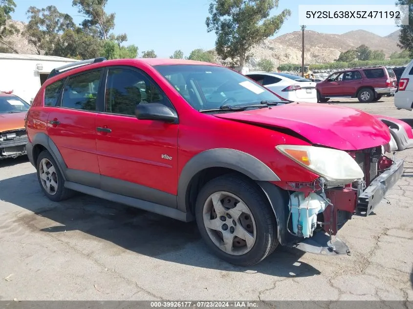 2005 Pontiac Vibe VIN: 5Y2SL638X5Z471192 Lot: 39926177