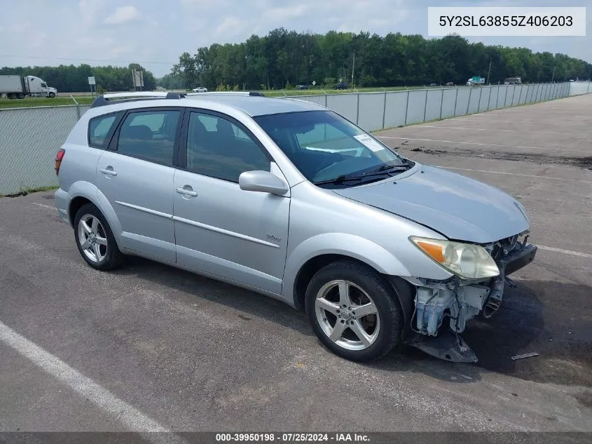 2005 Pontiac Vibe VIN: 5Y2SL63855Z406203 Lot: 39950198