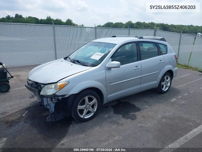 2005 Pontiac Vibe VIN: 5Y2SL63855Z406203 Lot: 39950198