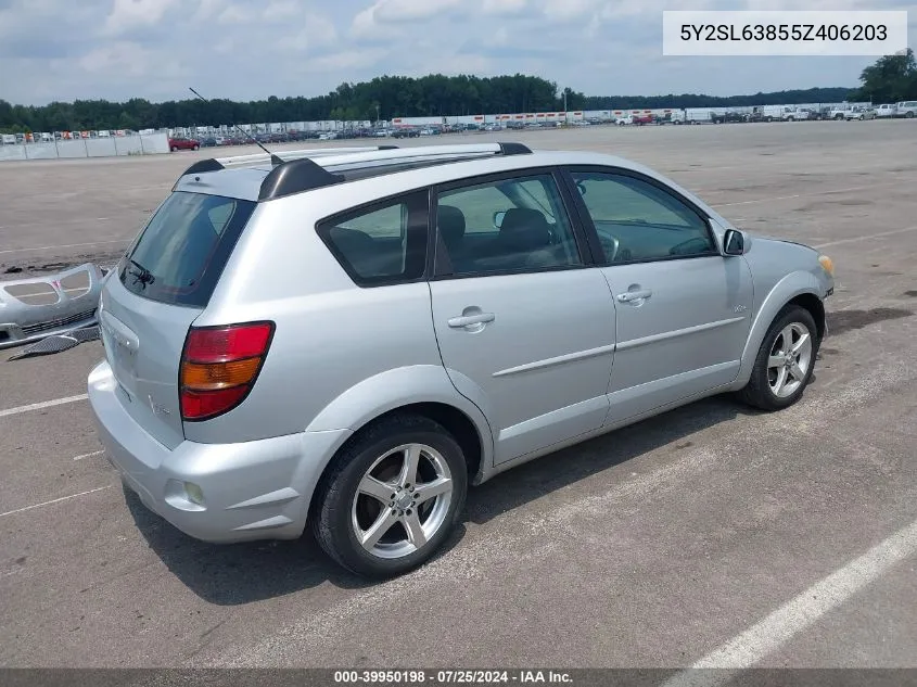 2005 Pontiac Vibe VIN: 5Y2SL63855Z406203 Lot: 39950198