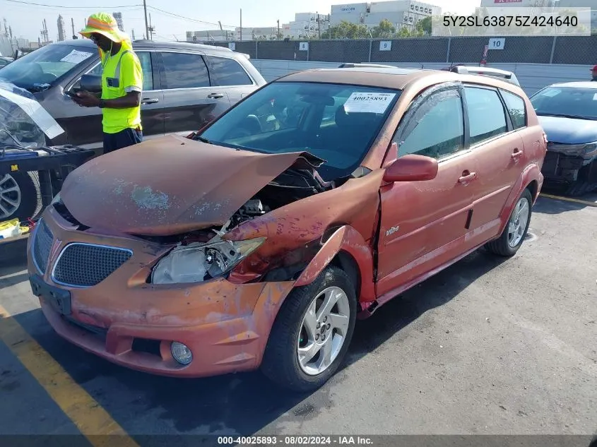 2005 Pontiac Vibe VIN: 5Y2SL63875Z424640 Lot: 40025893