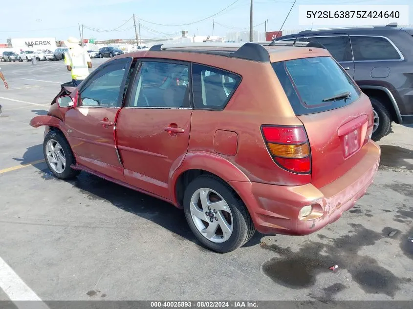 2005 Pontiac Vibe VIN: 5Y2SL63875Z424640 Lot: 40025893