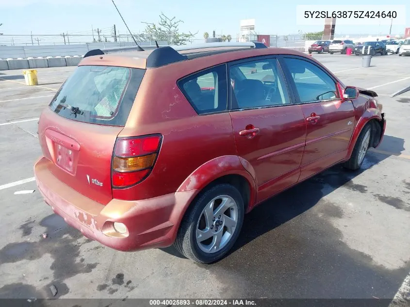 2005 Pontiac Vibe VIN: 5Y2SL63875Z424640 Lot: 40025893